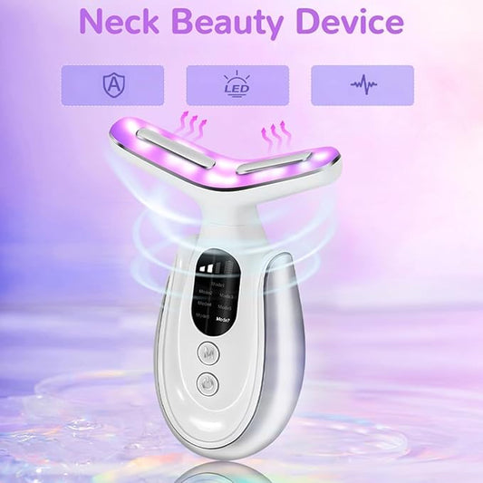 7-in-1 Portable Facial Massager for Enhanced Face, Neck Face Massager, Neck and Shoulder Care with Vibrating and Warming Function - Silver White