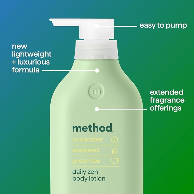 Method Body Lotion, Daily Zen, Cucumber, Seaweed + Green Tea notes, 24 Hours of Moisture, 14 oz