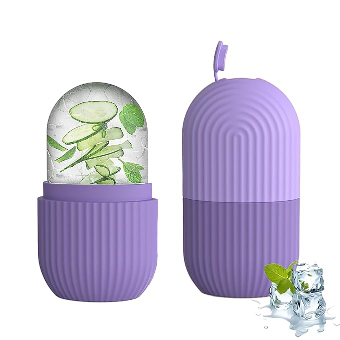 Ice Roller for Face and Eye,Upgraded Ice Face Roller,Facial Beauty Ice Roller Skin Care Tools, Ice Facial Cube, Ice Holder Mold Face Puffiness Relief Massage Skin Care Tools (Purple)