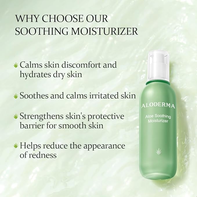 Aloderma Soothing Face Moisturizer with 77% Organic Aloe Vera - Natural Moisturizer for Face for Sensitive & Combination Skin, Nurturing Aloe Face Moisturizer with Squalane, Botanical Extracts, 3.5oz