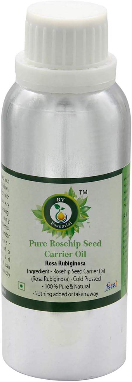 R V Essential Pure Rosehip Seed Carrier Oil 300ml (10oz)- Rosa Rubiginosa (100% Pure and Natural Cold Pressed)