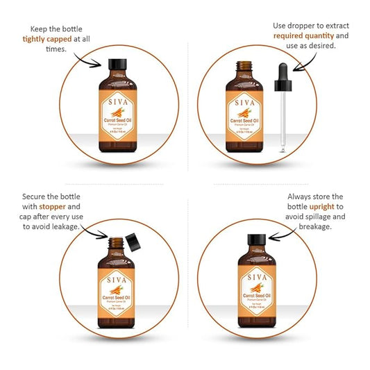 SIVA Carrot Seed Oil 4oz (118ml) Premium Cold-Pressed Carrier Oil With Dropper For Face, Skin Care, Body Massage, Hair Care, Hair Oiling & Scalp Massage