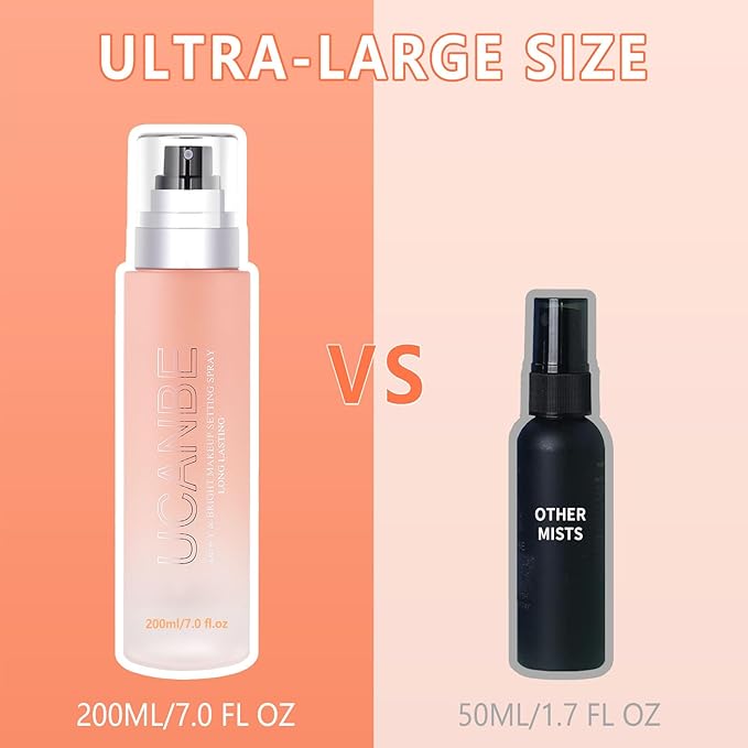 Dewy Makeup Setting Spray Kit-7 Fl oz Hydrating Illuminating Finishing Spray Lightweight Face Mist All Day Long Make up Fixer +2PCS Sponge Puff, Hydrate Skin for a Bright Look