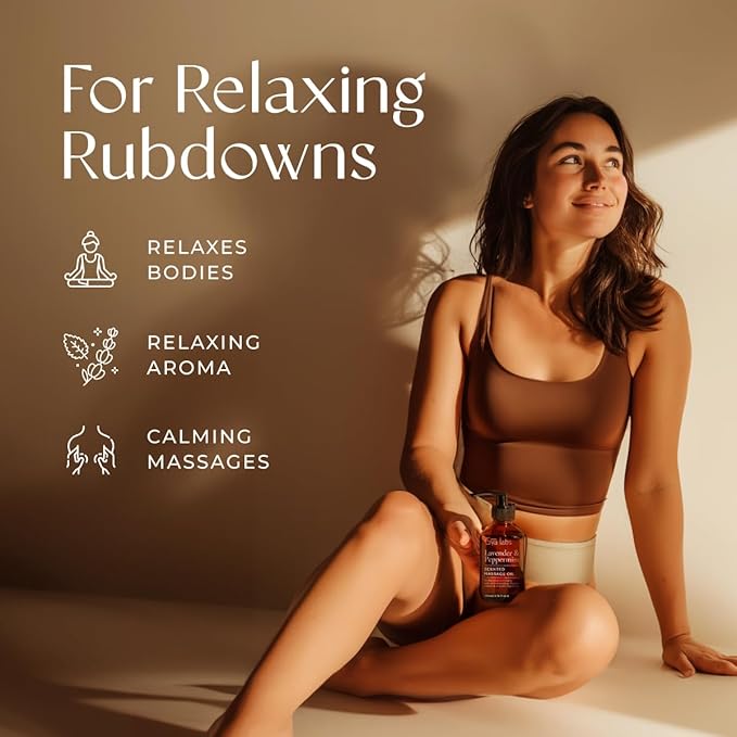 Gya Labs Lavender & Peppermint Massage Oil - 6.76 Fl Oz - 100% Pure Natural Aromatherapy Body Massage Oil for All Skin Types & Sore Muscles - Crafted with Jojoba, Argan, Sunflower & Sweet Almond