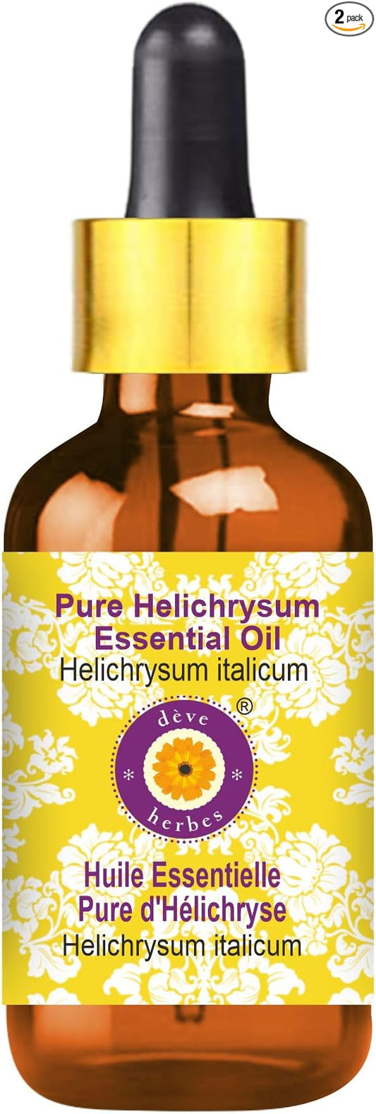 Deve Herbes Pure Helichrysum Essential Oil (Helichrysum italicum) with Glass Dropper Steam Distilled 10ml (0.33 oz)
