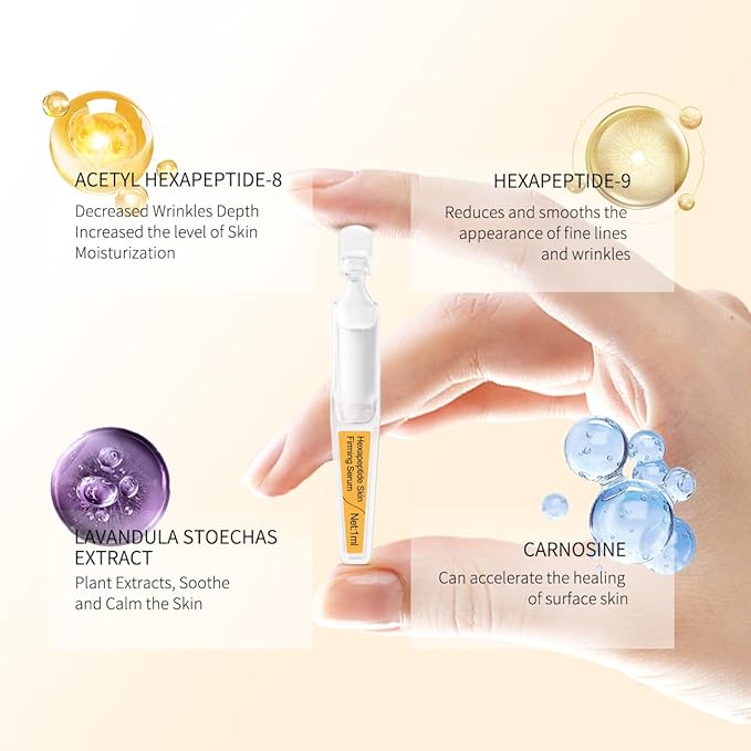 Skin Firming Serum with Acetyl Hexapeptide-8, Hexapeptide-9, Carnosine - Moisturizing, Hydrating and Antioxidant for Fine Lines, 30 Pcs/Box Ampoules