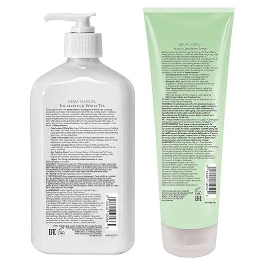 Australian Gold Hemp Nation Eucalyptus & White Tea Bundle - Tan Extender Body Lotion (18 FL Oz) and Exfoliating Agave & Lime Body Scrub (8 FL Oz), Skin Barrier Repair, Pure Hemp Seed Oil