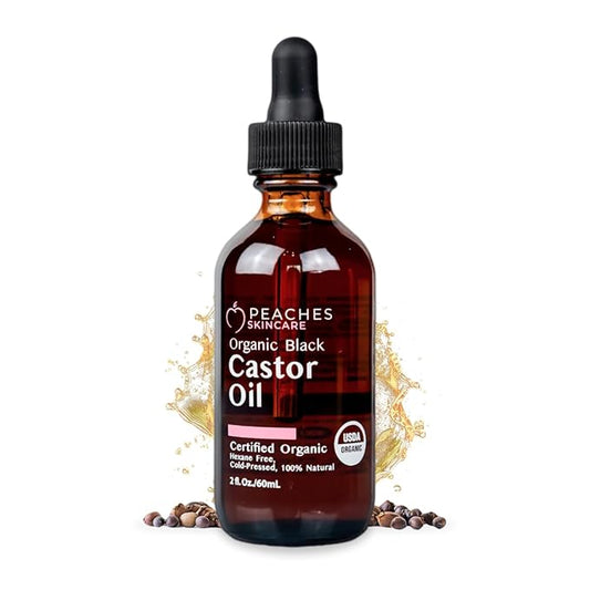 Organic Cold-Pressed Castor Oil – Hexane-Free, Vegan Formula with Omega-9, Omega-6, and Vitamin E – Hydrating Oil for Skin and Hair – Black Castor Oil (2 fl. oz)