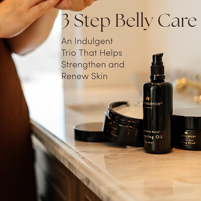 Stretch Mark Relief Belly Trio 3 Pack (19.4oz/574ml) | 1-2-3 Step Complete Routine | Spa-Quality Maternity Skin Treatment | Pregnancy-Safe Skincare Made for Mom