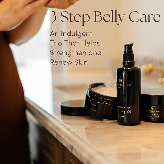 Stretch Mark Relief Belly Trio 3 Pack (19.4oz/574ml) | 1-2-3 Step Complete Routine | Spa-Quality Maternity Skin Treatment | Pregnancy-Safe Skincare Made for Mom