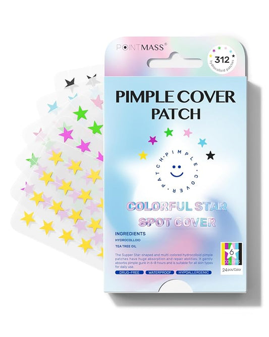 Star Pimple Patches for Face: Cute Acne Dots Hydrocolloid Stickers, Strong Absorption, 6 Colors, 312 Patches, Overnight Care