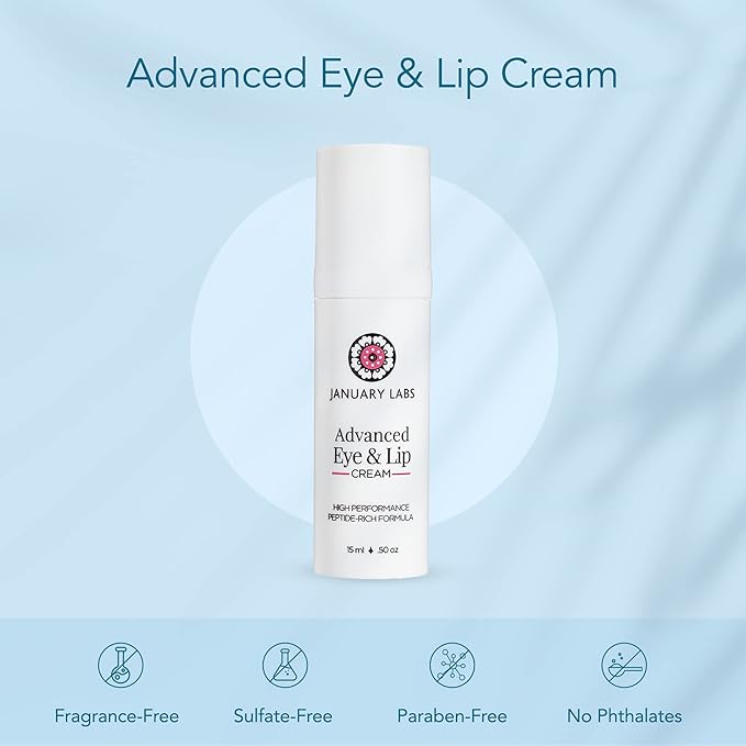 Advanced Eye and Lip Cream, High-Performance Eye Cream for Dark Circles and Puffiness, Nourishing Lip and Under Eye Cream for Wrinkles, Tri-Peptide Blend for Youthful Glowing Skin, 15mL