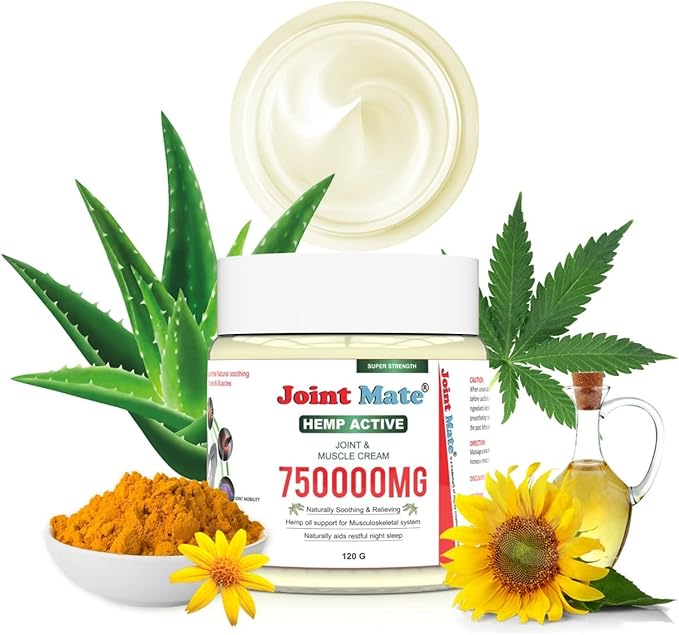 Hemp Cream HIGH Strength for Joint & Muscle Natural Massage Knee Hands Feet Shoulder Neck Lower Back- Non GMO- Clean- Organic Relief rub Balm
