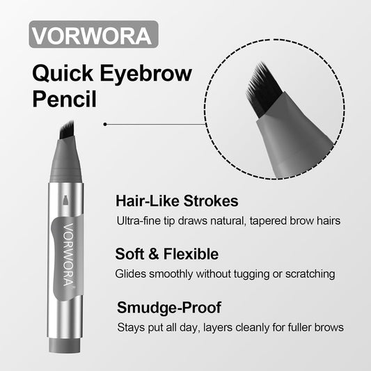 Quik Eyebrow Pen, Microblading Eyebrow Pencil, Brow-Fection Angled Brush Upgraded Dip, Long Lasting Smudge Proof, Easy to Color, Soft Black