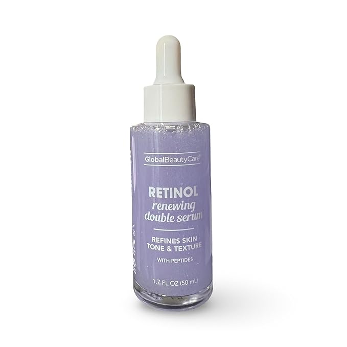 Global Beauty Care Retinol Renewing Double Serum with Peptides, 1.7 Fl Oz, Refines Skin Tone and Texture, Paraben-Free