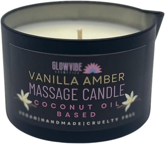 Vanilla Amber Massage Oil Candle with Pour Spout - 6oz - Coconut Oil Based, 72000, Black