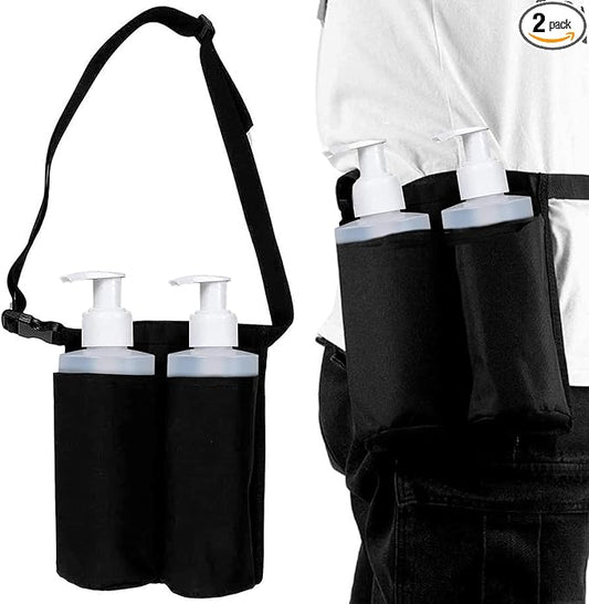 Pacify Massage Holster 2 Pocket, Adjustable Massage Lotion Oil Holster Bottle Bag for Therapist