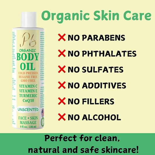 Organic Body Oil – Cold-Pressed Blend with Jojoba, Olive, Moringa & Almond Oils – Hydrating Oil for Skin & Massage, Natural Moisturizer – 8 fl oz