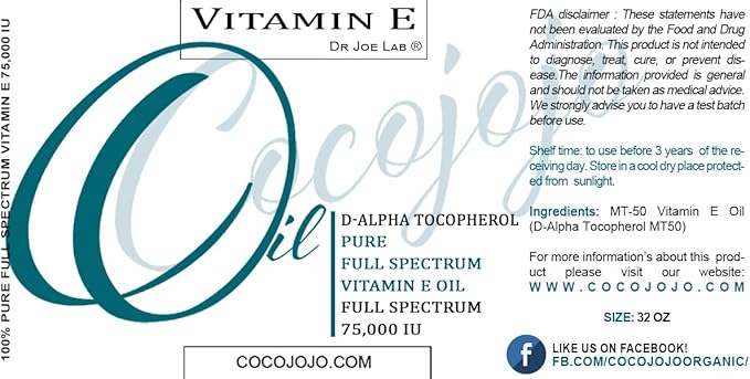 Vitamin E Oil - Pure & Undiluted, Full Spectrum, Alpha Tocopherol, 75,000 IU - 32 oz - for Skin, Hair, Nails, Body Care Hydrating Rejuvenating Skin Moisturizer Oil