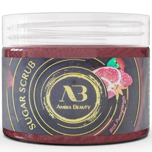 Amira Beauty Pomegranate Sugar Body Scrub Exfoliating Ultra Hydrating Moisturizing Scrub - Fights Acne, Cellulite, Stretch Marks, Scars & Wrinkles (14oz)