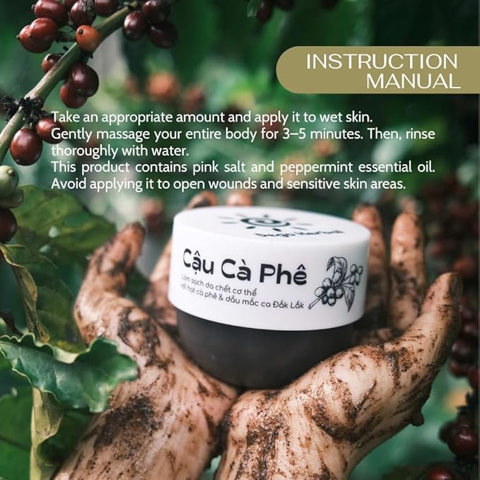 Coffee Body Scrub with Dak Lak Ripe Coffee, Macadamia Oil, Himalayan Salt, Aloe Vera & Pink Grapefruit Essential Oil – Exfoliating & Moisturizing for Smooth, Radiant Skin (8.8 fl oz)