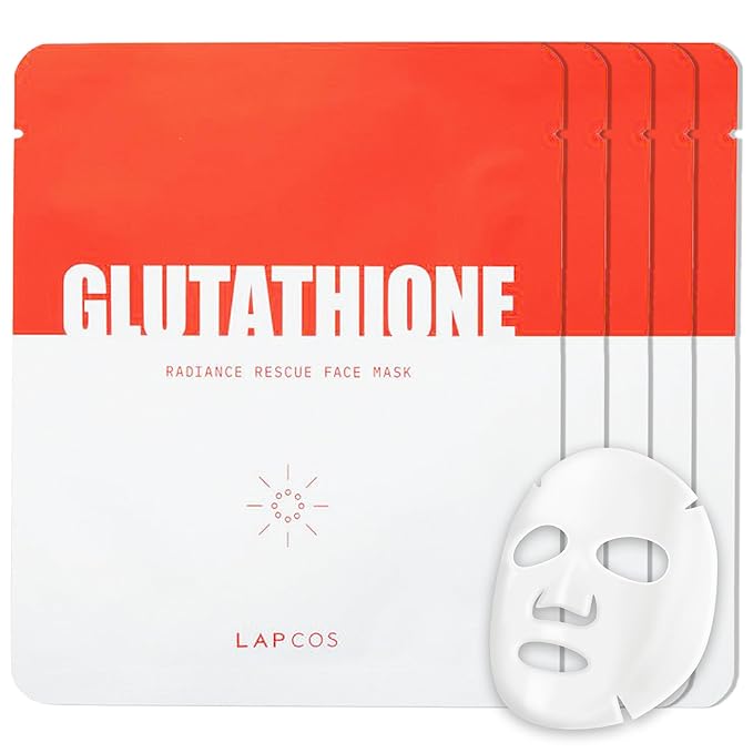 LAPCOS Glutathione Radiance Rescue Mask - Korean Skin Care Mask w/Glutathione, Niacinamide & Peptides - Hydrating Face Masks Spa Gifts for Women - Revitalizing & Firming Face Mask (5 Count, 0.91 oz)