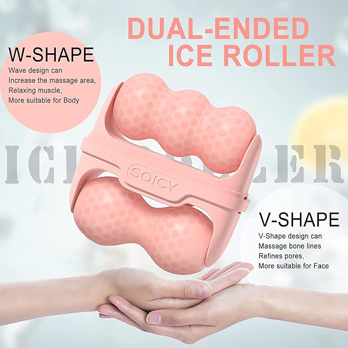 2 in 1 Cool Ice Roller for Face and Eye Facial Roller Personal Skin Care Tool with Carry Case to Reduce Puffiness and Relief Migraine, Pain. Women Mother Gift