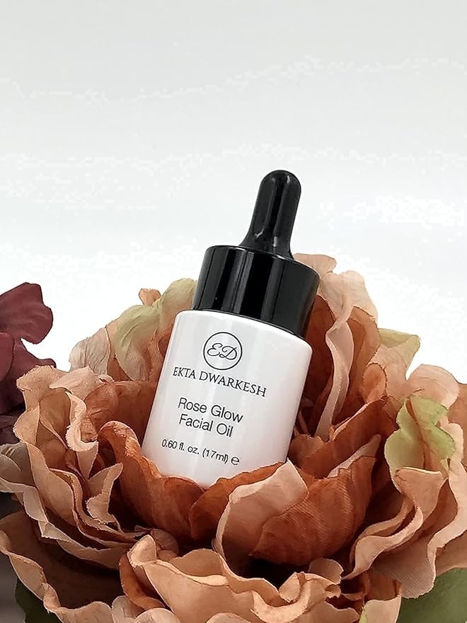 Rose Glow Facial Oil (with Rose extracts, Jojoba oil and vitamin E) Hydrates & Provides Antioxidant Benefits (0.60 fl. oz.) Vegan and Cruelty Free