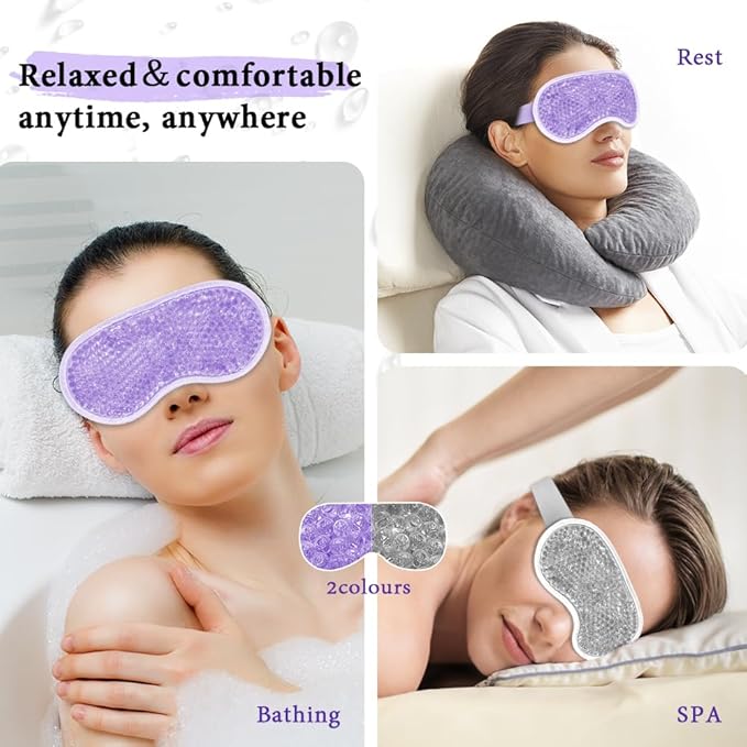 Cooling Eye Mask and Silky Sleep Mask 4 Packs for Man Women for Sleeping Frozen Ice Eye Mask Cold Warm Compress Dark Circles Puffiness Dry Eyes Gifting