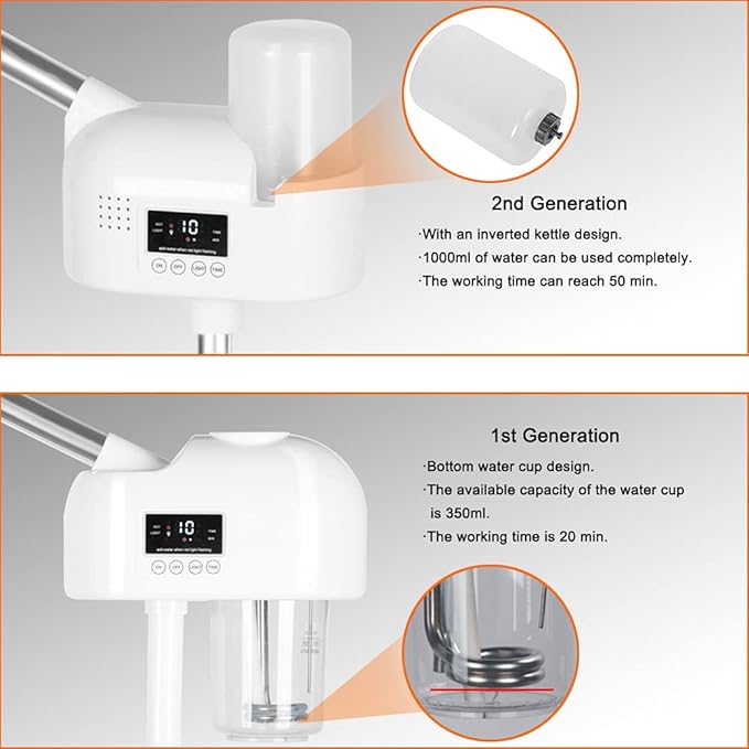 Upgrade Professional LCD Facial Steamer with Hot Mist, Esthetician Steamer for Salon Spa & Home, Stand Facial Steamer On Wheels, 33.8oz Large Upper Inlet Cup & 50s Fast Heating