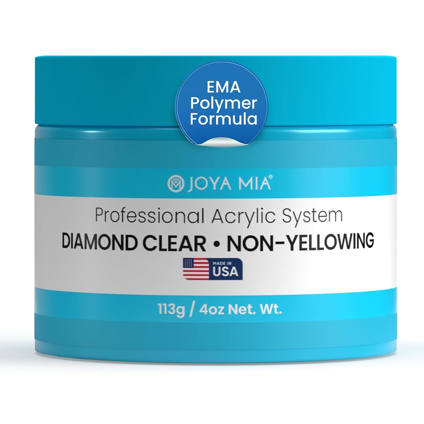 Joya Mia Acrylic Powder for Nails, MMA-Free, Super Adhesion Professional Powder for Flawless & Long-Lasting Nail Enhancements, Easy Application, Vibrant & Stunning Colors - Diamond Clear, 4 oz