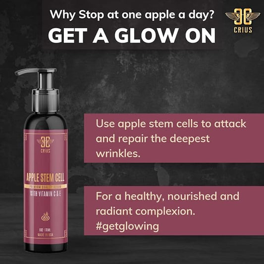 Apple Stem Cell Face Serum with Hyaluronic Acid and Vitamin C, Skin Rejuvenation and Rehydration, 6 Oz.