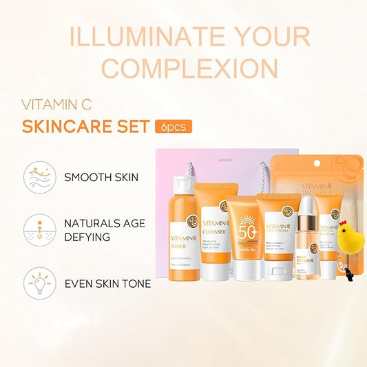 Vitamin C Facial Skin Care Set for Women, 8 In 1 Skincare Gift Set for Teenage Girls, Travel Skincare Set, Hydrating, Smooth