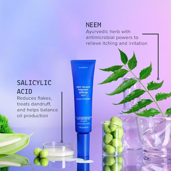 AAVRANI Scalp Rescue Serum - Salicylic Acid Treatment For Dandruff, Itchiness, & Scalp Build Up - With Oatmeal & Neem to Soothe - Vegan - 2 Fl Oz