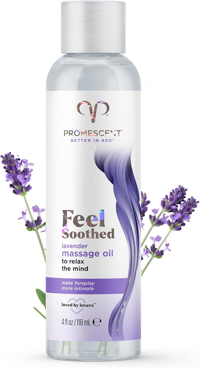 Promescent Lavender Massage Oil for Massage Therapy, Massage Oils for Date Night, Premium Lavender Body Oil for Men & Women to Relieve Stress & Sore Muscles, Essential Oils for Skin (4 oz)