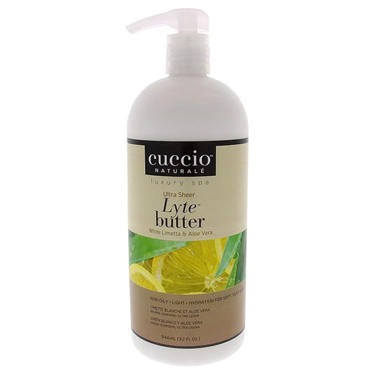 Cuccio Naturale Lyte Ultra-Sheer Body Butter Duo: White Limetta & Aloe Vera and Lavender & Chamomile – 32 oz Each – Lightweight, Deep Hydration for Silky Smooth Skin