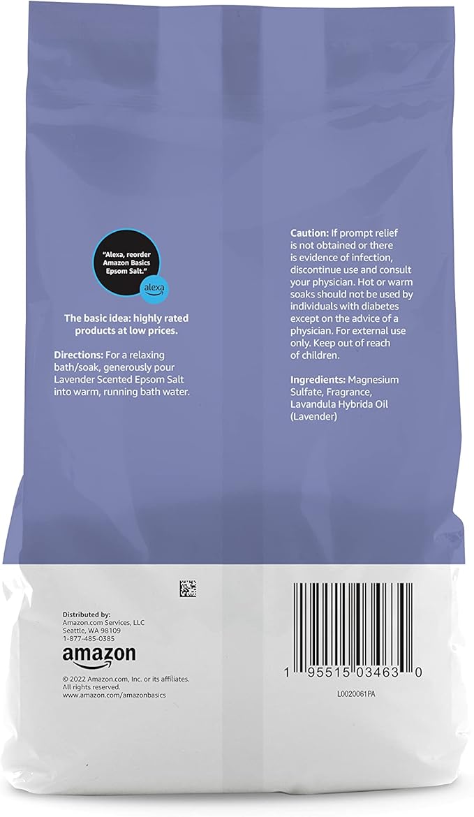 Amazon Basics Epsom Salt Soaking Aid, Lavender Scented, 3 Pound, 1-Pack (Previously Solimo)