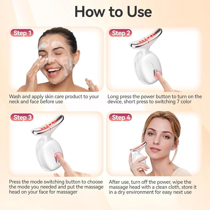 Facial Massager, Red-Light-Therapy Face & Neck Massage Gun, 7 Color, 3 Modes for Skin Care, Face Sculpting Tool