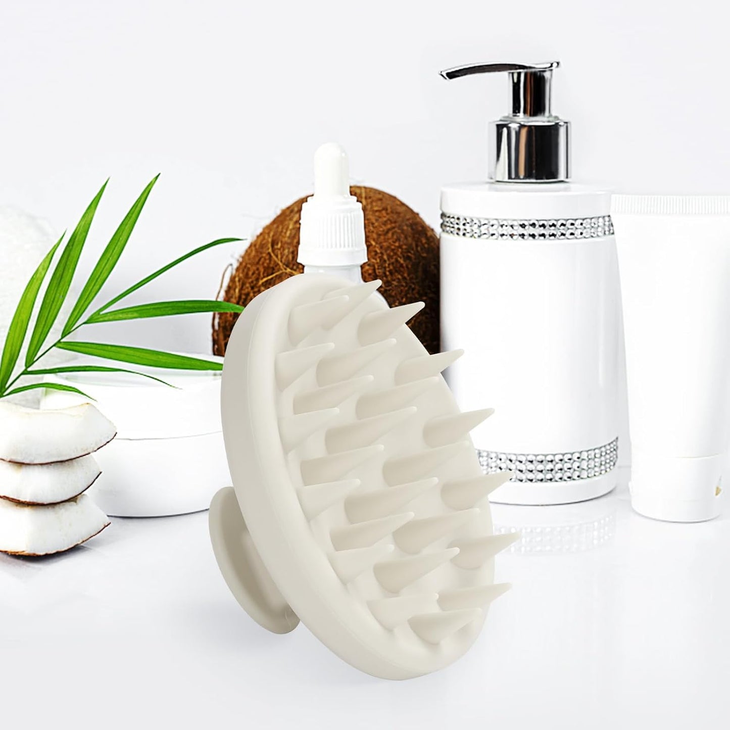 Silicone Scalp Massager, Scalp Scrubber for Hair Growth with Soft Bristles, Scalp Exfoliator Brush Dandruff Removal Shampoo Brush for Wet Dry Scalp Care (Warm Grey)