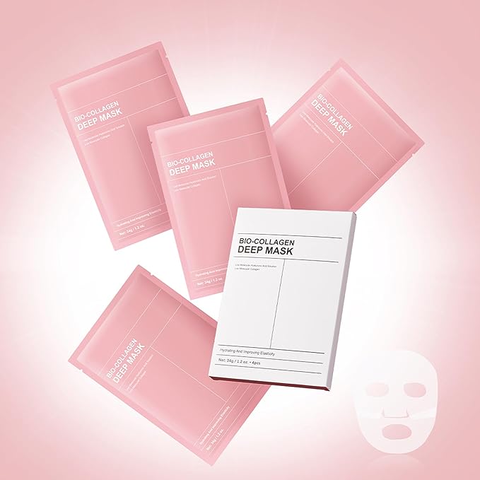 4Pcs Bio-Collagen Deep Mask, Hydrating Overnight Sleeping Mask Transparent Face Membrane Skin Care Moisturizing, Restores Skin Elasticity & Energy Collagen Mask for Women