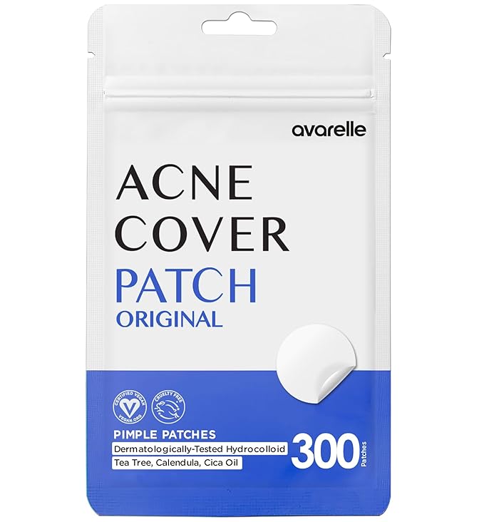 AVARELLE Pimple Patches for Face | Hydrocolloid Acne Patches for Covering Blemishes | FSA HSA Store Eligible Zit Patches with Tea Tree, Calendula, & Cica | (10-14 mm, 300 Count) Bulk Pack