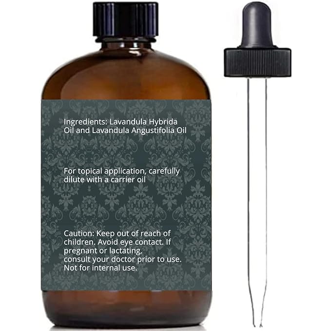 Lavender Oil - 100% Pure and Natural, Therapeutic Grade with Glass Dropper and Roll-on Bottle