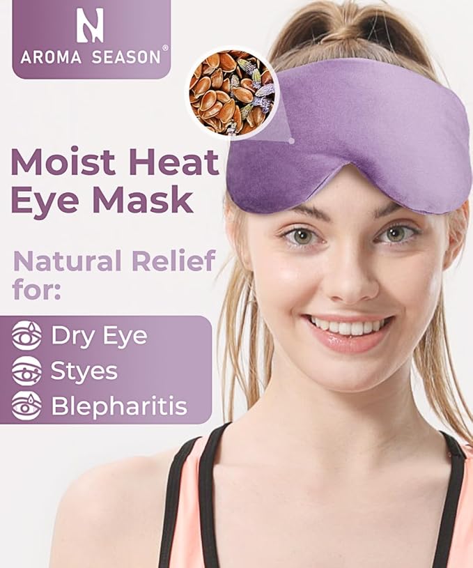Aroma Season Heated Eye Mask for Dry Eyes, Warm Eye Compress with Flaxseed, Moist Heat Therapy