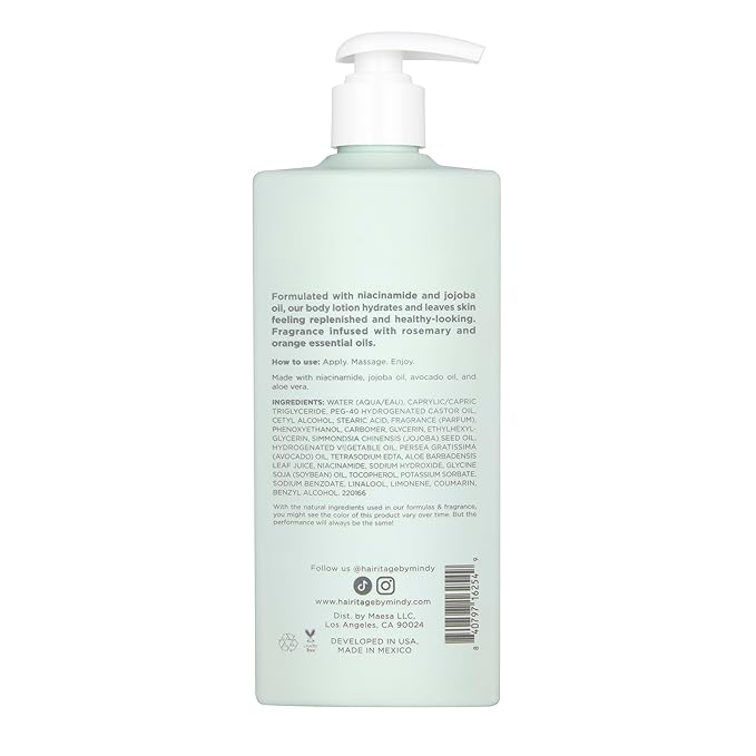 Hairitage Soak It In Cedarwood & Neroli Scented Body Lotion - Skin Moisturizer & Hydrating Lotion - Niacinamide, Jojoba Oil, & Avocado Oil -All Skin Types - Rosemary & Orange Essential Oils, 14 fl oz