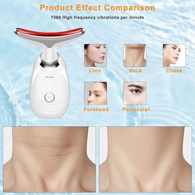 Facial Beauty Device, Face Massager Tool for Skin Care, Based on Triple Action LED, Thermal, and Vibration Technologies, Red and Blue LED Light, 7 Color Led Face and Neck Massager for Home Use