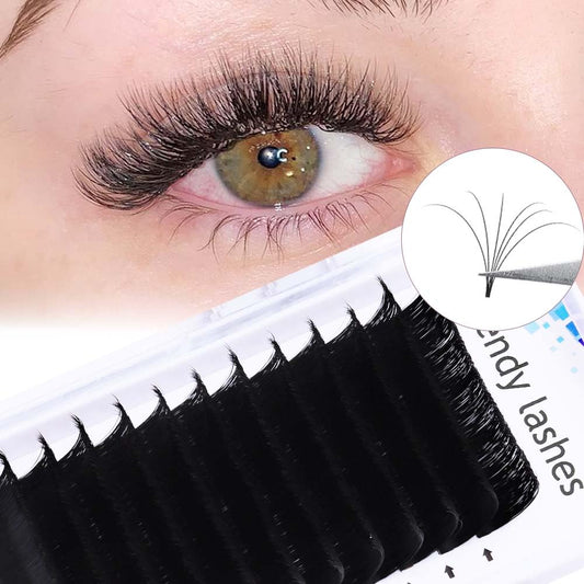 Easy Fan Volume for Lash Artists: Wendy, Handmade Fans for Eyelash Extensions, Self Fanning, Blooming, C-KH, Black, D-0.05-14