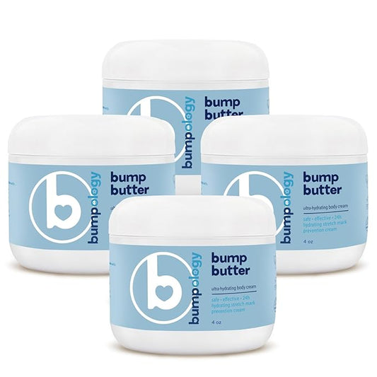 Bumpology Bump Butter Stretch Mark Moisturize Cream | 2-in-1 Powerful Butters + Oils | Physician Formulated | Hydrating Body Cream Butter Lotion | Made in USA | Pack of 4 Jars