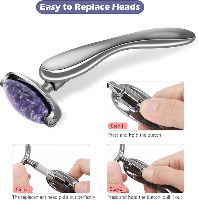 I·B·N G Jade Face Roller, Facial Rollers for Women, Face Massage Skin Care Beauty Tools with 3 Interchangeable Heads (Purple+Black)