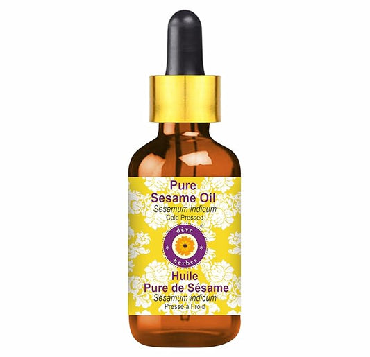 dève herbes Pure Sesame Oil (Sesamum indicum) with Glass Dropper Cold Pressed 50ml (1.69 oz)