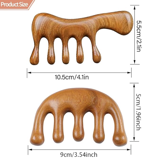 Wooden Massage Comb Scalp Massager - 2 Pack Sandalwood Loc Wide Tooth Detangler for Wet or Dry Hair - Manual Wood Massage Tools for Head Neck Back Hand - Hair Care Gift for Women